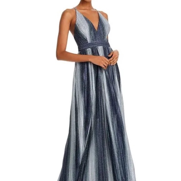 NWT Aqua Striped Lurex Gown in Black/Silver - Picture 1 of 5
